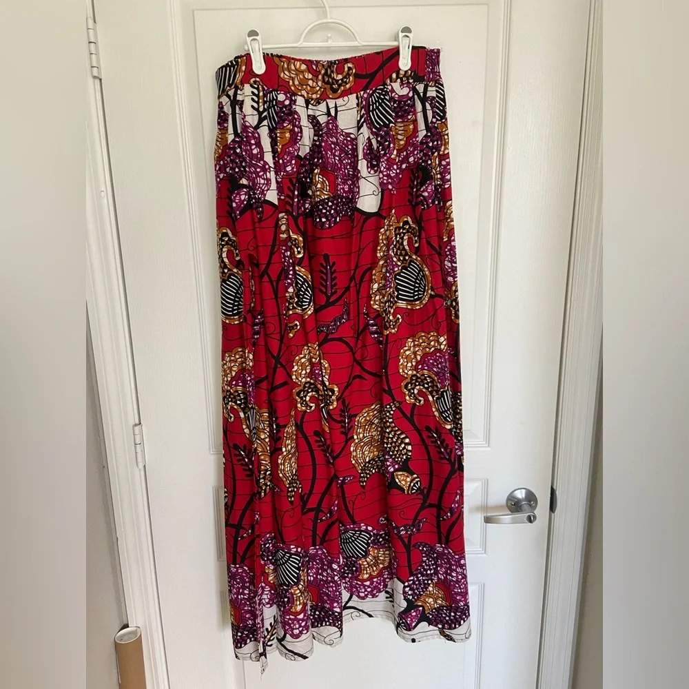 Grass fields African print skirt with slit size L - Picture 2 of 4